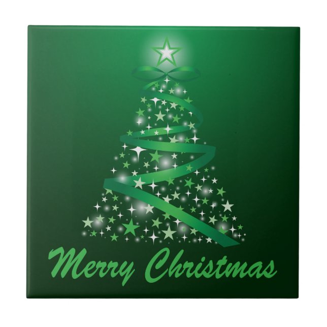 Merry Christmas Glow Tree Ceramic Tile (Front)