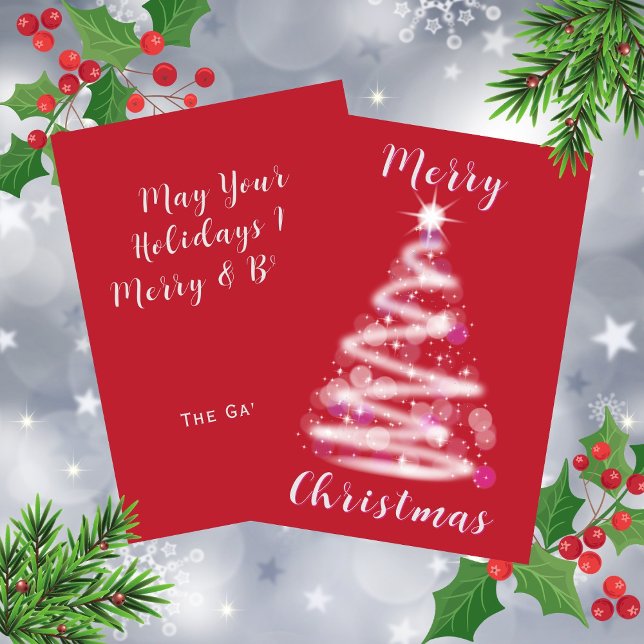 Merry Christmas Glowing Christmas Tree Red Holiday Card (Merry Christmas Glowing Christmas Tree Red Holiday Card)