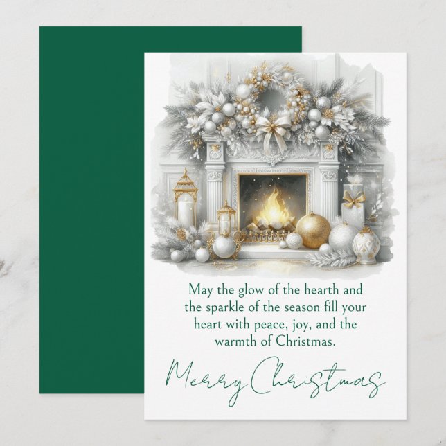 Merry Christmas – Glowing Fireplace  Holiday Card (Front/Back)