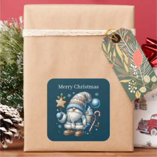 Merry Christmas gnome add text Square Sticker