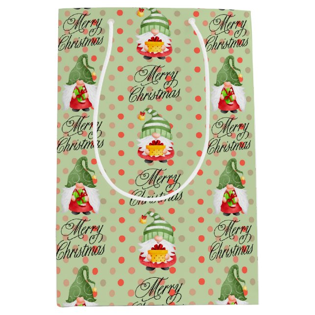 Merry Christmas Gnome And Dots Medium Gift Bag (Front)
