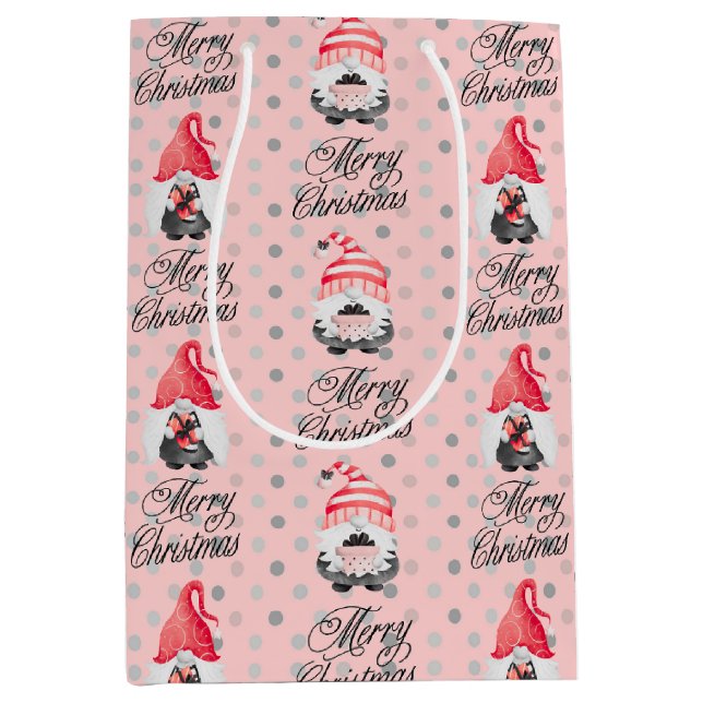 Merry Christmas Gnome And Dots Medium Gift Bag (Front)