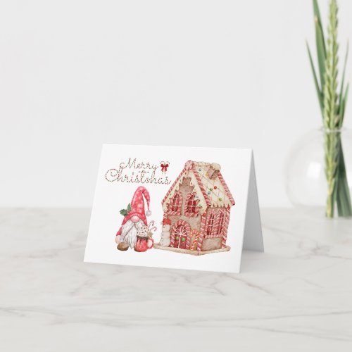 Merry Christmas Gnome and Gingerbread House  Card