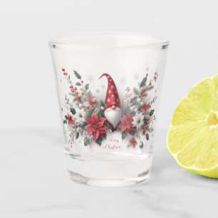 Merry Christmas Gnome and Poinsettias Shot Glass