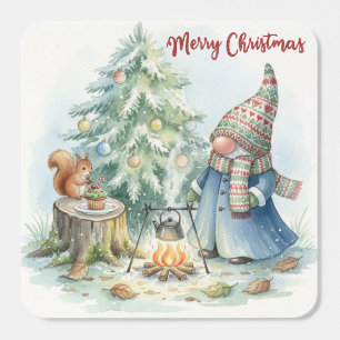Merry Christmas Gnome and the Christmas Tree Square Sticker