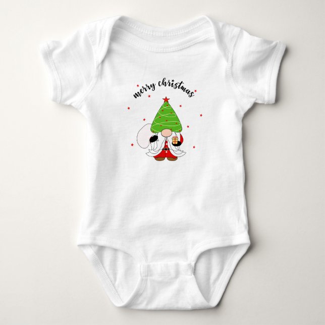 Merry Christmas Gnome Baby Bodysuit (Front)