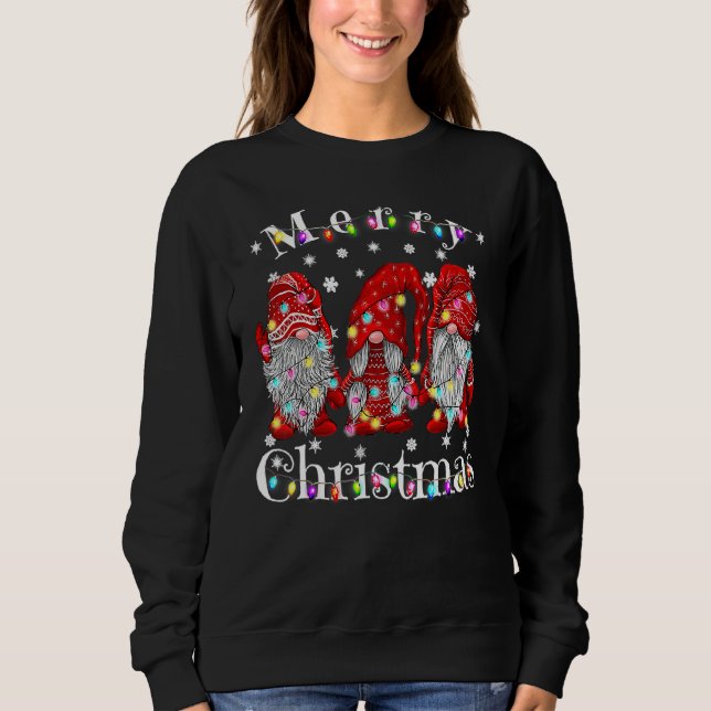 Merry Christmas Gnome  Buffalo Plaid Red Sweatshirt (Front)