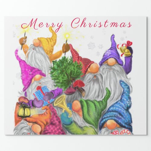 Merry Christmas Gnome Celebration _ Custom Text Wrapping Paper
