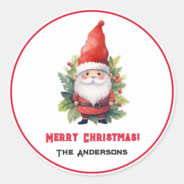 Merry Christmas Gnome Custom Classic Round Sticker (Front)