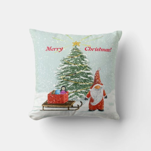 Merry Christmas Gnome Decorator Pillow