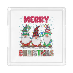 Merry Christmas Gnome Family Funny Xmas Tree Acrylic Tray