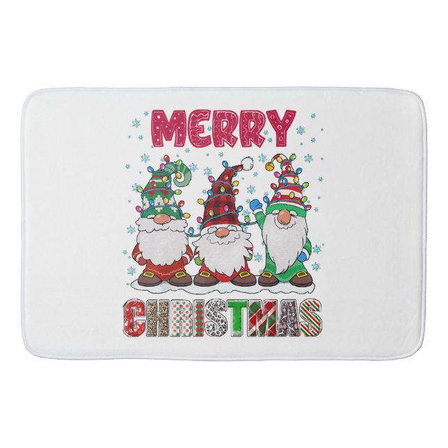Merry Christmas Gnome Family Funny Xmas Tree Bath Mat (Front)
