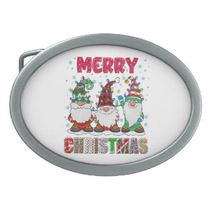Merry Christmas Gnome Family Funny Xmas Tree Belt Buckle