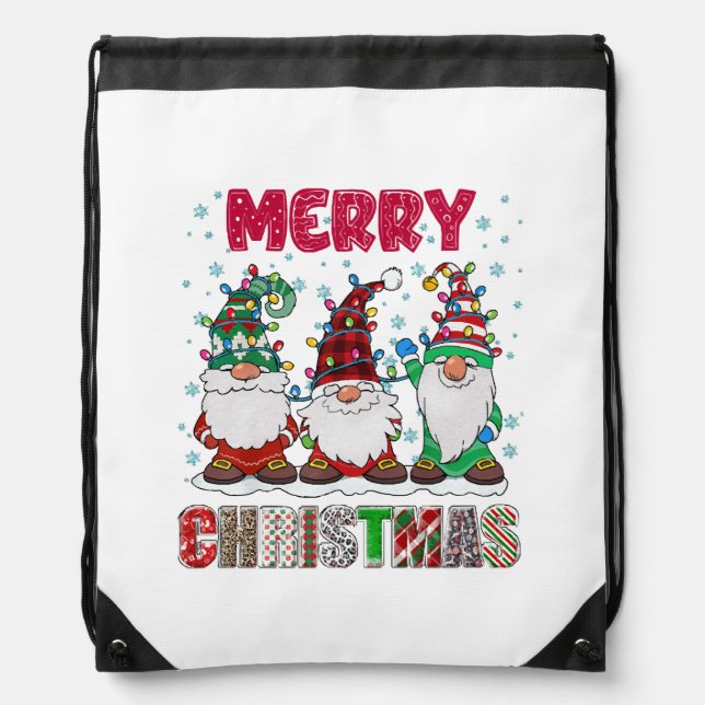 Merry Christmas Gnome Family Funny Xmas Tree Drawstring Bag (Front)
