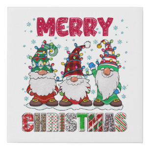 Merry Christmas Gnome Family Funny Xmas Tree Faux Canvas Print
