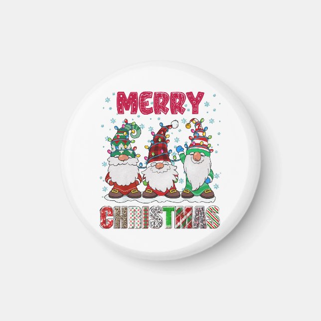 Merry Christmas Gnome Family Funny Xmas Tree Magnet (Front)