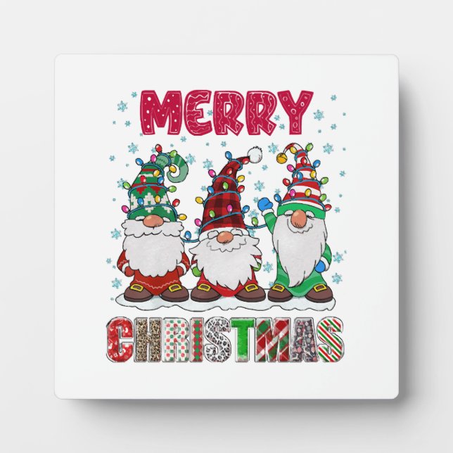 Merry Christmas Gnome Family Funny Xmas Tree Plaque (Front)