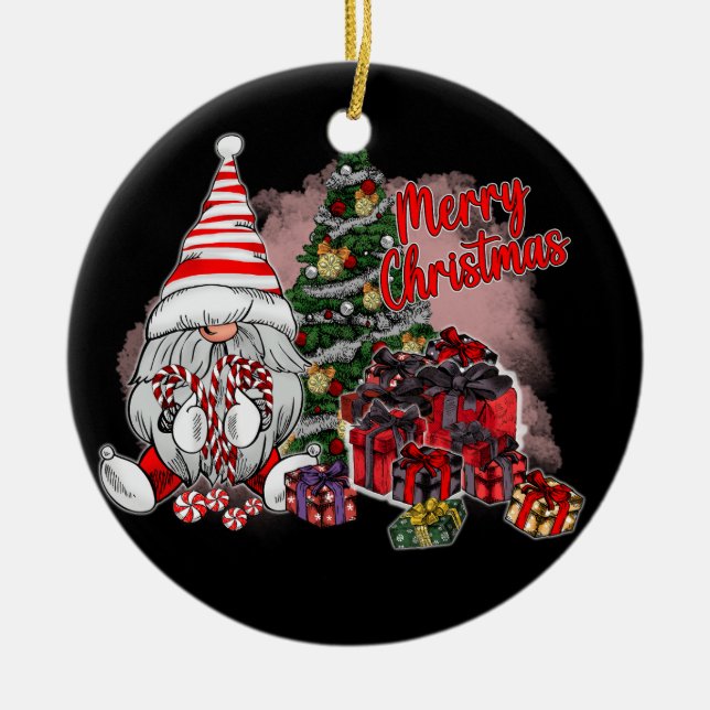 Merry Christmas Gnome Gifts Ceramic Ornament (Front)