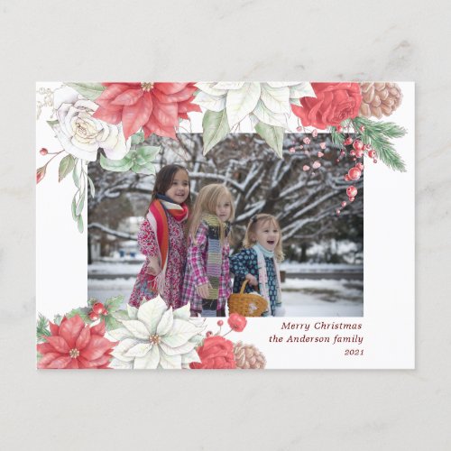 Merry Christmas gnome holiday floral photo Invitation Postcard