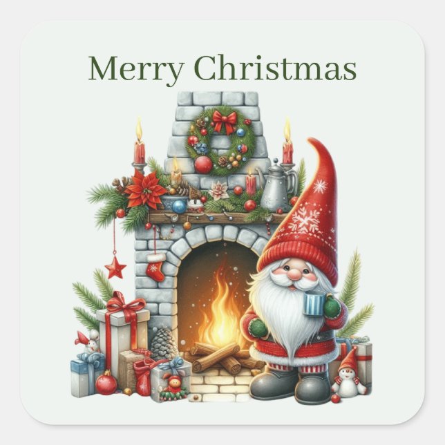 Merry Christmas gnome Holiday Square Sticker (Front)