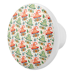 Merry Christmas Gnome House Candy Cane Colorful Ceramic Knob