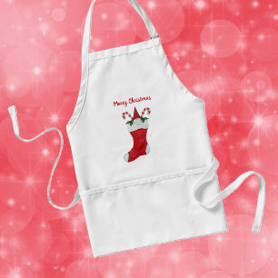 Merry Christmas Gnome in Red Stocking Candy Canes Adult Apron