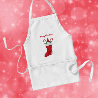 Merry Christmas Gnome in Red Stocking Candy Canes Adult Apron