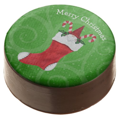 Merry Christmas Gnome in Stocking Candy Canes Chocolate Covered Oreo