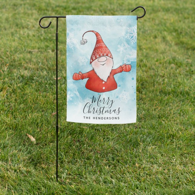 Merry Christmas Gnome Modern Personalized Family Garden Flag (In SItu)
