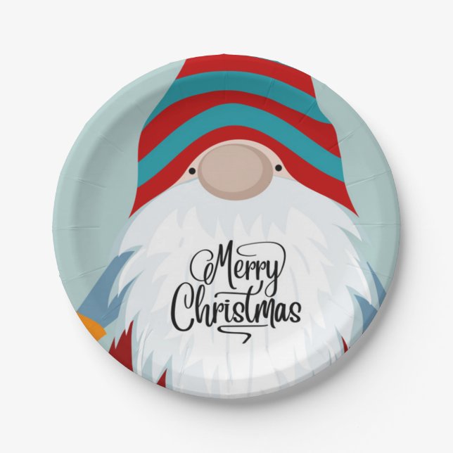 Merry Christmas Gnome Paper Plates (Front)