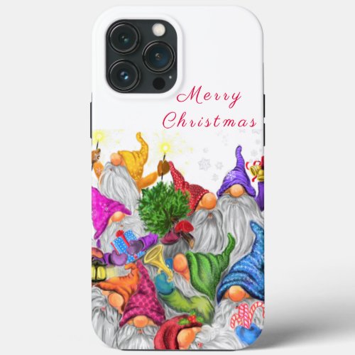 Merry Christmas Gnome Party Cartoon Drawing Fun iPhone 13 Pro Max Case