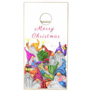 Merry Christmas Gnome Party Cartoon Drawing Fun Cornhole Set