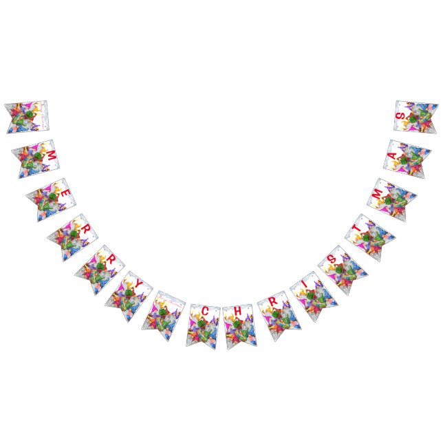 Merry Christmas Gnome Party Cartoon Drawing Funny  Bunting Flags (All)