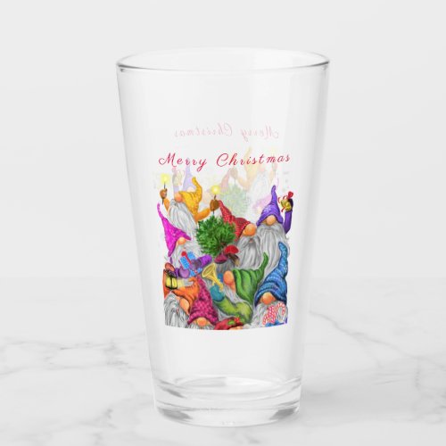 Merry Christmas Gnome Party Cartoon Drawing Funny  Glass