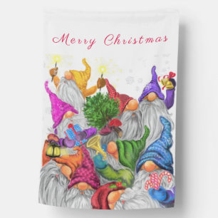 Merry Christmas Gnome Party Cartoon Drawing Funny House Flag