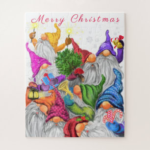 Merry Christmas Gnome Party Cartoon Drawing Funny Jigsaw Puzzle