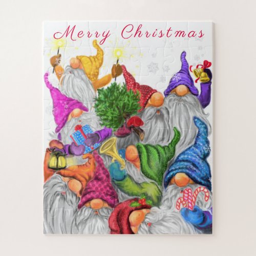 Merry Christmas Gnome Party Cartoon Drawing Funny  Jigsaw Puzzle