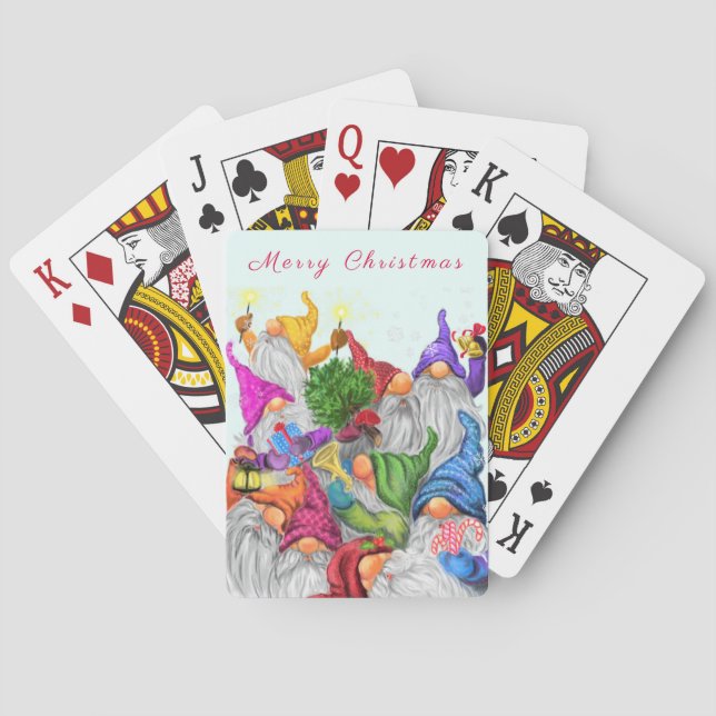Merry Christmas Gnome Party Cartoon Drawing Funny  Poker Cards (Back)