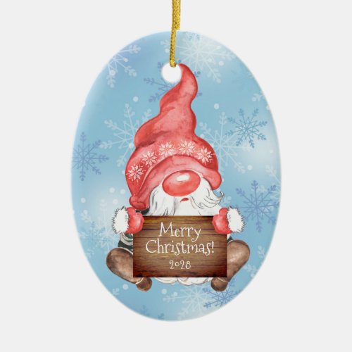 Merry Christmas Gnome Personalized Holiday Ceramic Ornament