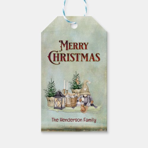 Merry Christmas Gnome Picnic Rustic Cabin Gift Tags