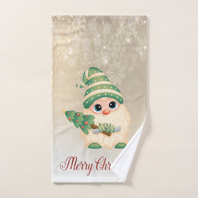 Merry Christmas,Gnome,Pine Tree,Snowflakes Bath Towel Set (Hand Towel)