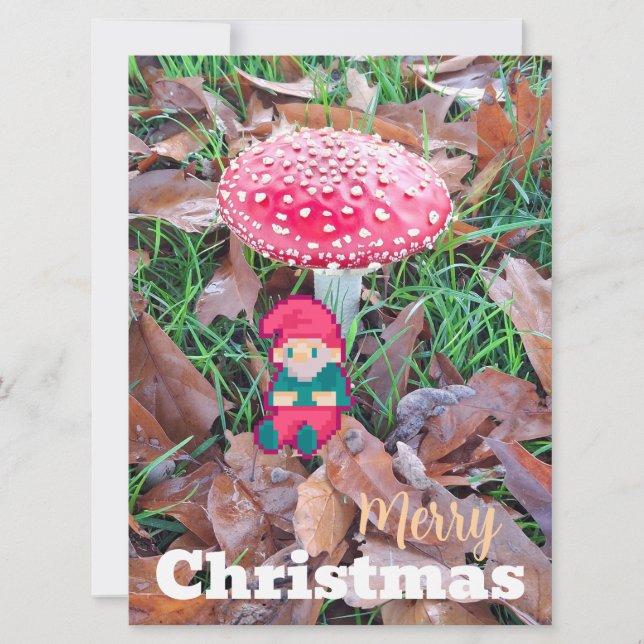 Merry Christmas, gnome pixel art, Pixel Art Holiday Card (Front)
