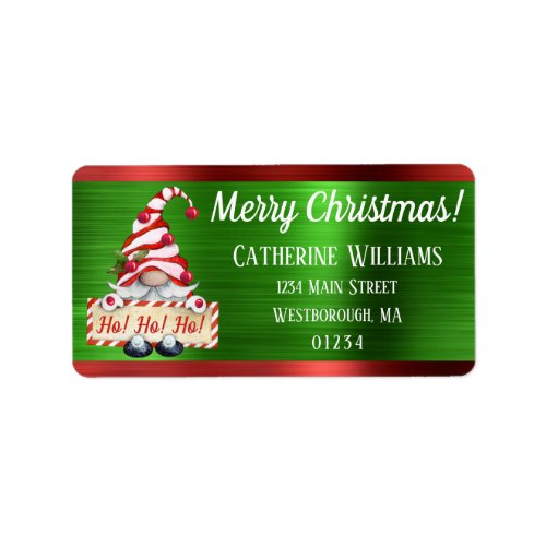 Merry Christmas Gnome Red Green Metallic Address Label