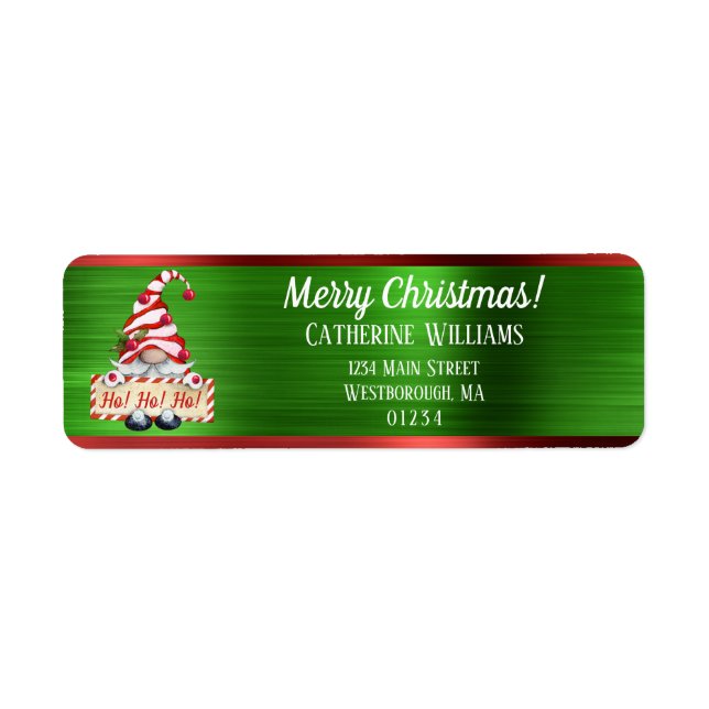 Merry Christmas Gnome Red Green Metallic Address Label (Front)