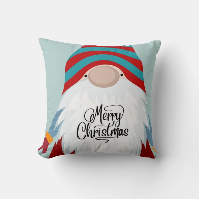 Merry Christmas Gnome Throw Pillow (Front)