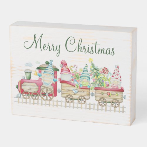 Merry Christmas Gnome Train Wooden Box Sign