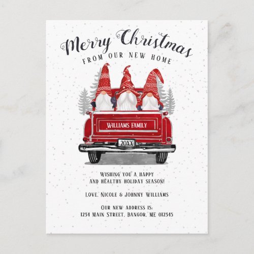 Merry Christmas Gnome Vintage Red Truck Moving Announcement Postcard