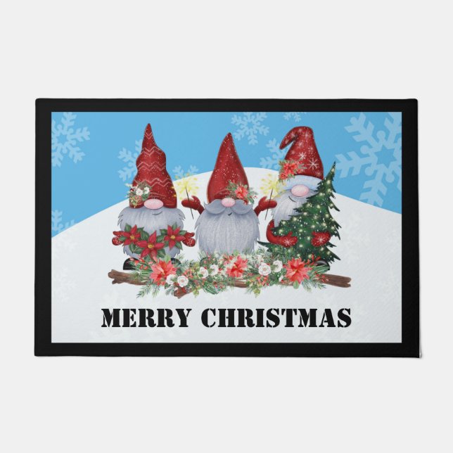 Merry Christmas Gnome Welcome Door Mat (Front)