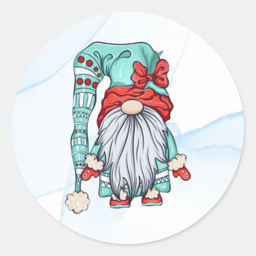 Merry Christmas Gnome with a Bow Classic Round Sticker