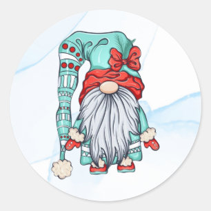 Merry Christmas Gnome with a Bow Classic Round Sticker
